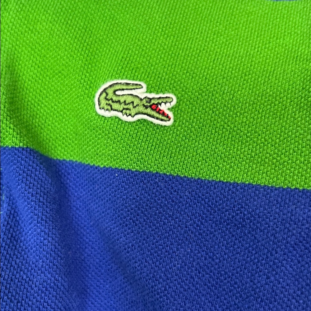 Lacoste Kids Green and Blue Bold Stripes Polo Short Sleeve Shirt Boys Size 4‎ - Picture 3 of 5